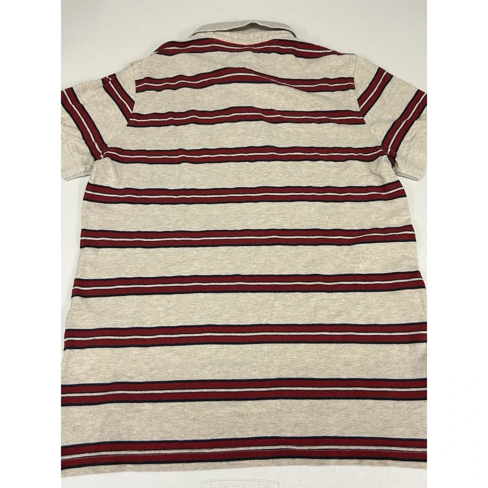 Tommy Hilfiger Polo Shirt Beige Red‎ Striped Men's M Preppy